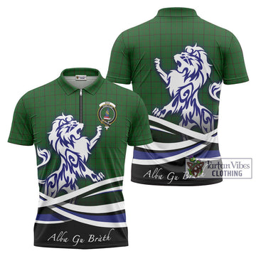 Mar Tribe Tartan Zipper Polo Shirt with Alba Gu Brath Regal Lion Emblem Unisex - Tartan Vibes Clothing