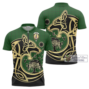 Mar Tribe Tartan Zipper Polo Shirt with Family Crest Celtic Wolf Style Unisex - Tartan Vibes Clothing