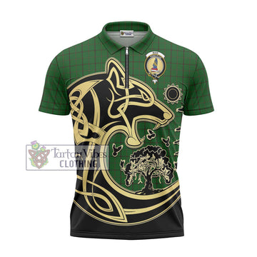 Mar Tribe Tartan Zipper Polo Shirt with Family Crest Celtic Wolf Style - Tartan Vibes Clothing