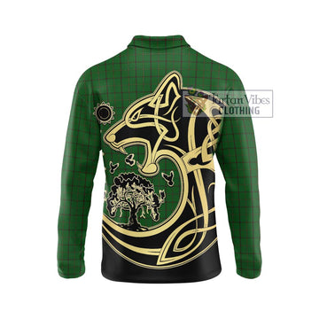 Mar Tribe Tartan Long Sleeve Polo Shirt with Family Crest Celtic Wolf Style - Tartan Vibes Clothing