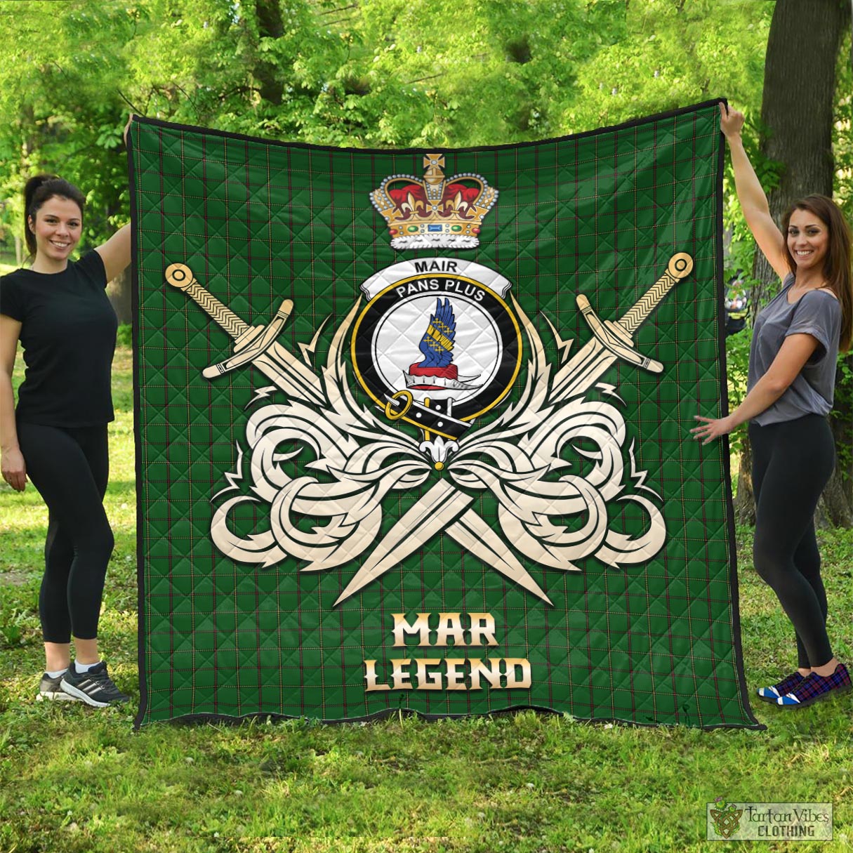 Tartan Vibes Clothing Mar Tribe Tartan Quilt with Clan Crest and the Golden Sword of Courageous Legacy