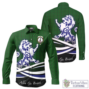 Mar Tribe Tartan Long Sleeve Button Up Shirt with Alba Gu Brath Regal Lion Emblem - Tartan Vibes Clothing