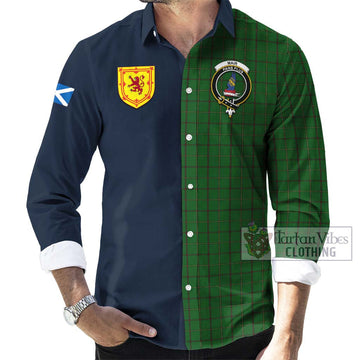 Mar Tribe Tartan Long Sleeve Button Shirt Alba with Scottish Lion Royal Arm Half Style Men's Shirt - Tartan Vibes Clothing
