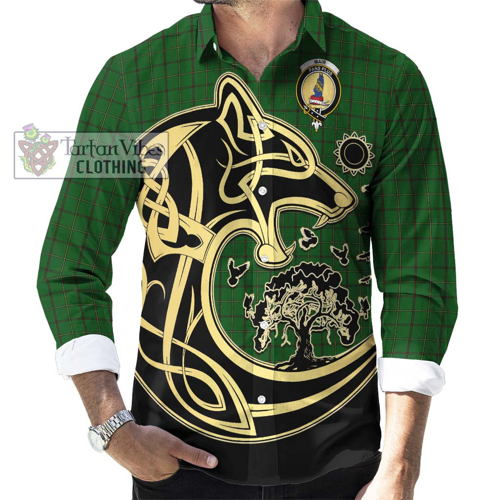 Mar Tribe Tartan Long Sleeve Button Shirt with Family Crest Celtic Wolf Style - Tartan Vibes Clothing