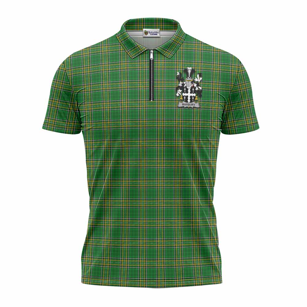 Marbury Irish Clan Tartan Zipper Polo Shirt with Coat of Arms