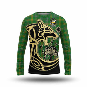 Tartan Vibes Clothing Margetson Irish Tartan Long Sleeve T-Shirt with Coat of Arms Celtic Wolf Style