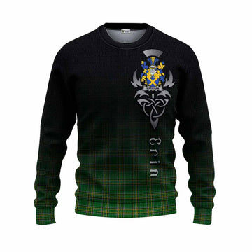 Tartan Vibes Clothing Markham Irish Clan Knitted Sweater with Coat of Arms Erin Go Bragh Celtic Inspired