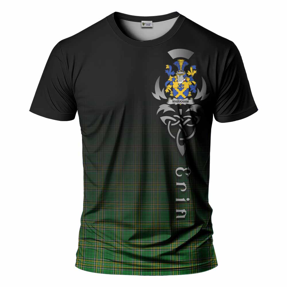Tartan Vibes Clothing Markham Irish Clan T-Shirt with Coat of Arms Erin Go Bragh Celtic Inspired