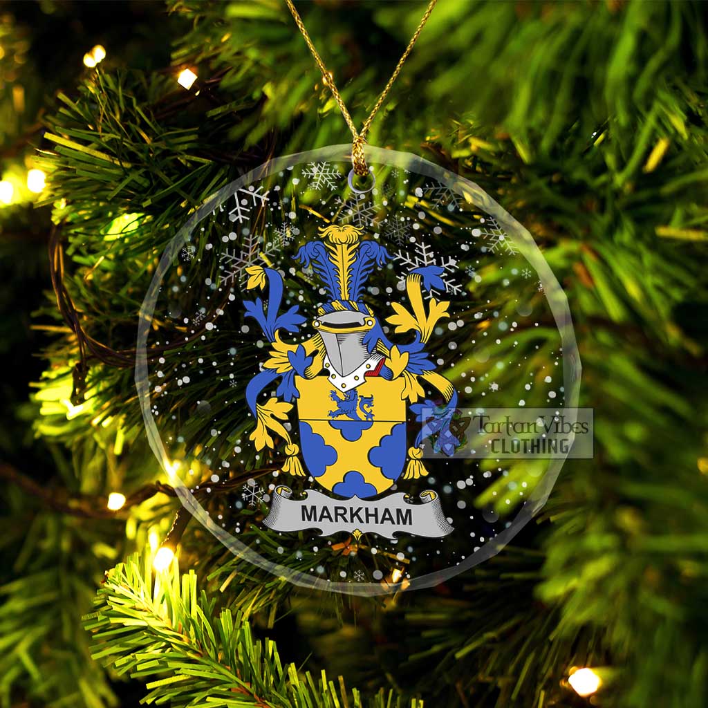 Markham Irish Clan Christmas Glass Ornament with Coat of Arms Transparent Glass Circle - 2D-tartanvibesclothing