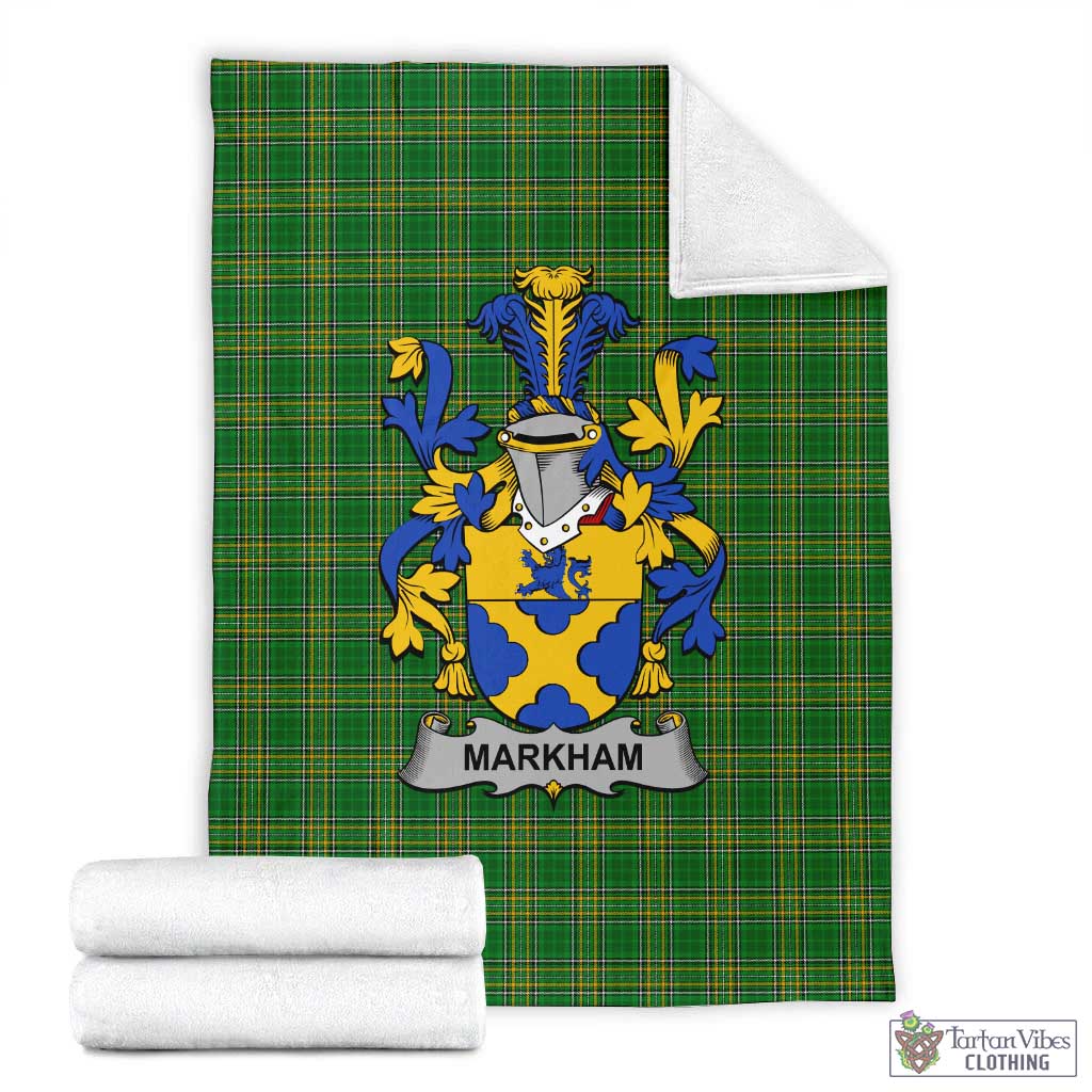 Markham Irish Clan Tartan Blanket with Coat of Arms X-Large 59 x 79 inches 150 x 200 cm - Tartan Vibes Clothing