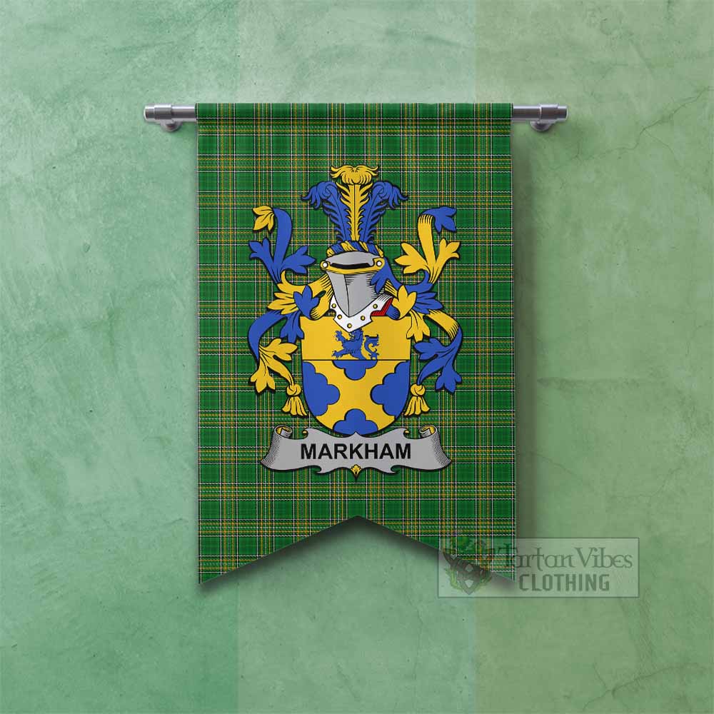 Markham Irish Clan Tartan Gonfalon, Tartan Banner with Coat of Arms Fishtail - Tartan Vibes Clothing