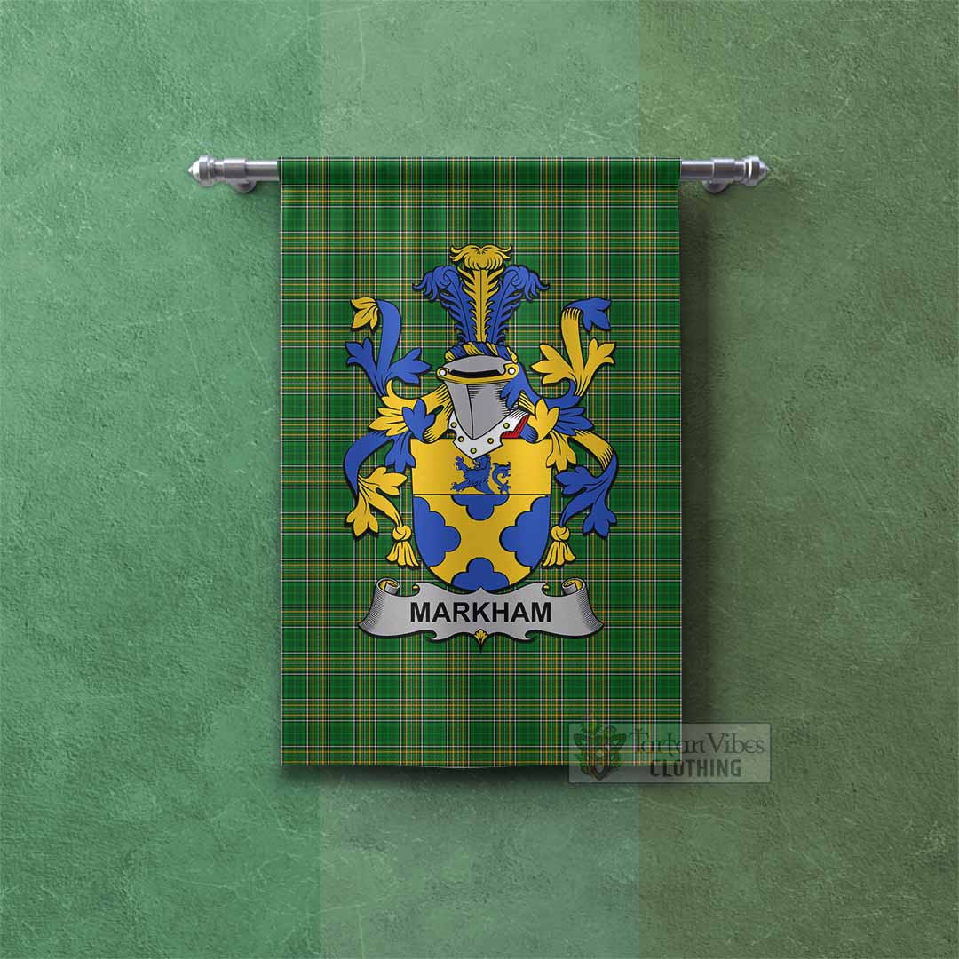 Markham Irish Clan Tartan Gonfalon, Tartan Banner with Coat of Arms Rectangle - Tartan Vibes Clothing