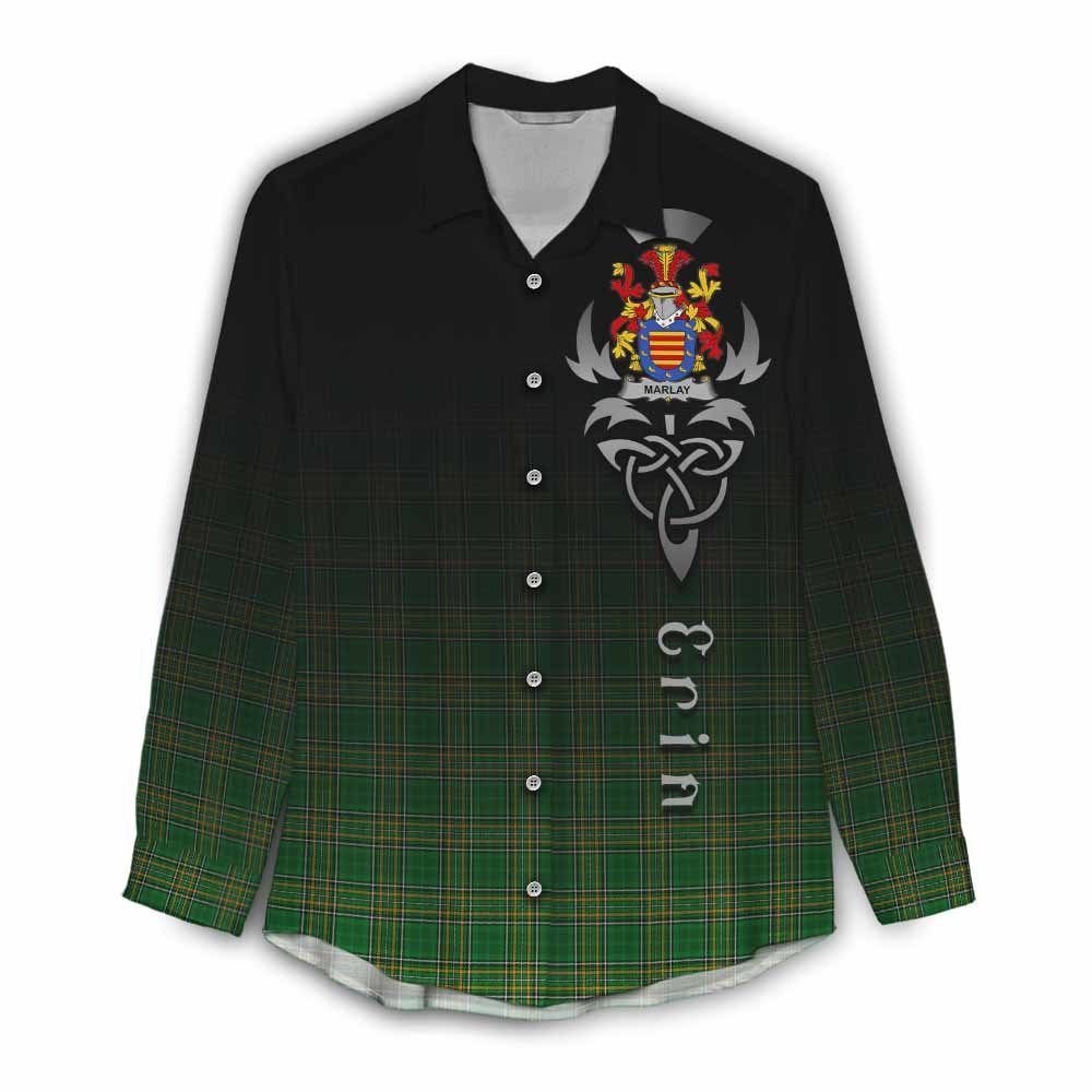 Tartan Vibes Clothing Marlay Irish Clan Women's Casual Shirt with Coat of Arms Erin Go Bragh Celtic Inspired