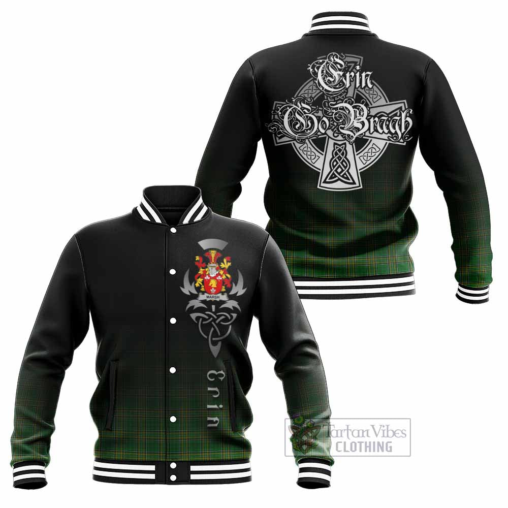Tartan Vibes Clothing Marsh Irish Clan Baseball Jacket with Coat of Arms Erin Go Bragh Celtic Inspired