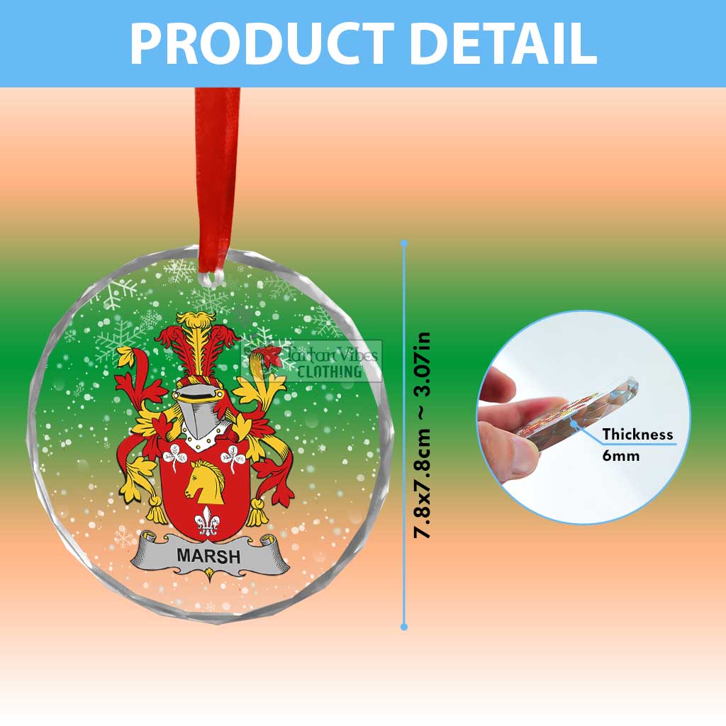 Tartan Vibes Clothing Marsh Irish Clan Christmas Glass Ornament with Coat of Arms