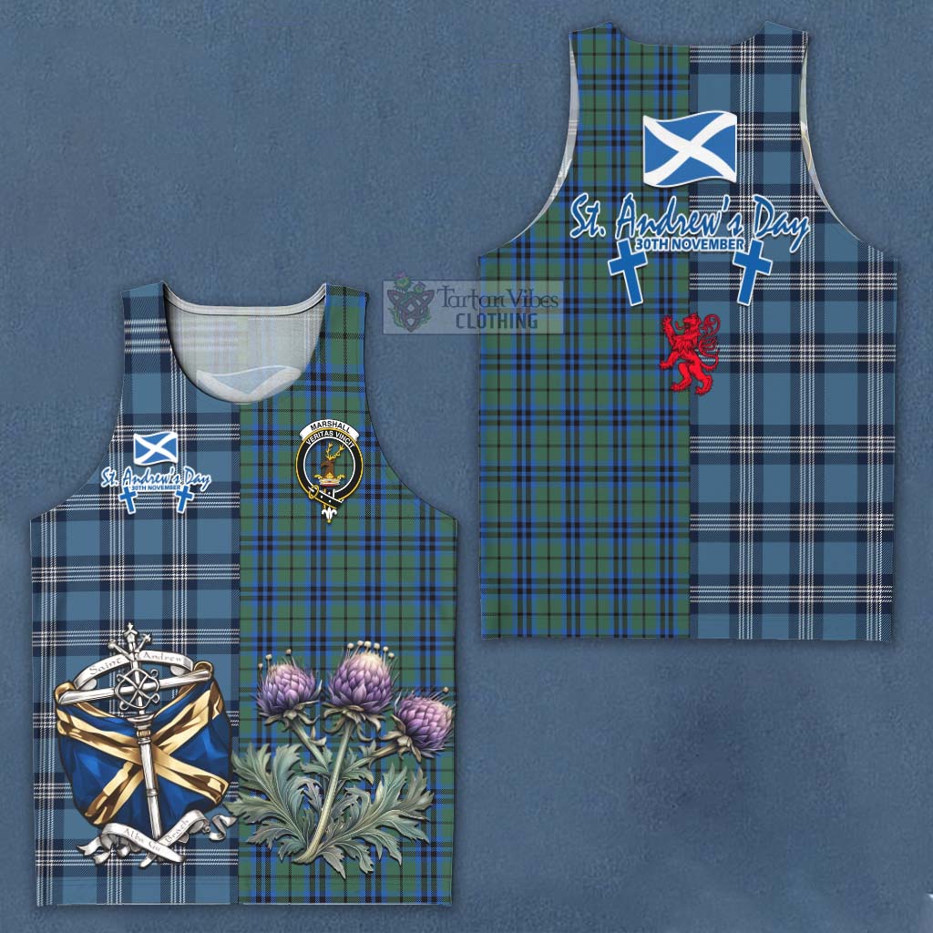 Tartan Vibes Clothing Marshall Tartan Men's Tank Top Happy St. Andrew's Day Half Tartan Style