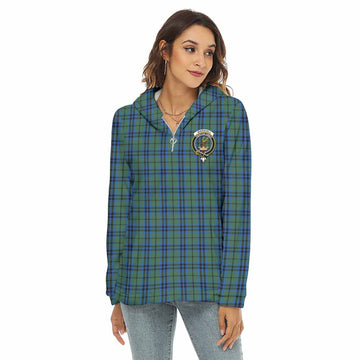 Marshall Tartan Women's Borg Fleece Hoodie with Half Zip with Family Crest
