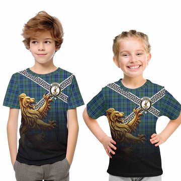 Marshall Crest Tartan Kid T-Shirt with Golden Lion Emblem Celtic Style