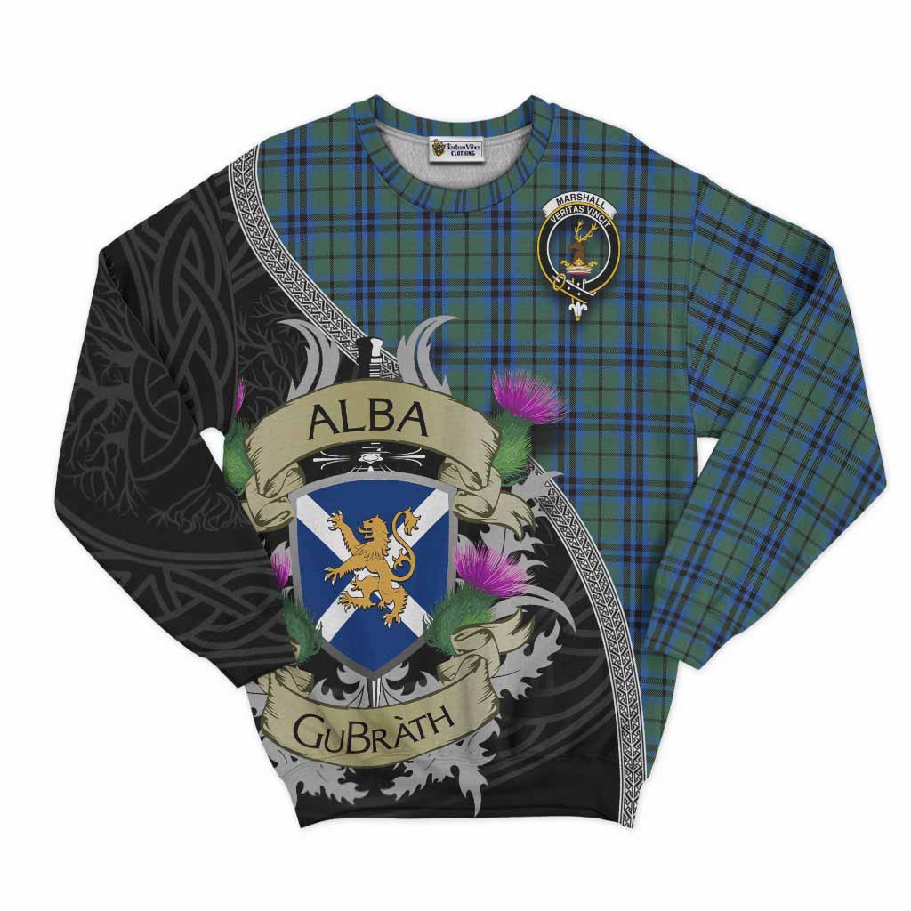 Tartan Vibes Clothing Marshall Tartan Family Crest Sweatshirt Lion Rampant Royal Thistle Shield Celtic Inspired