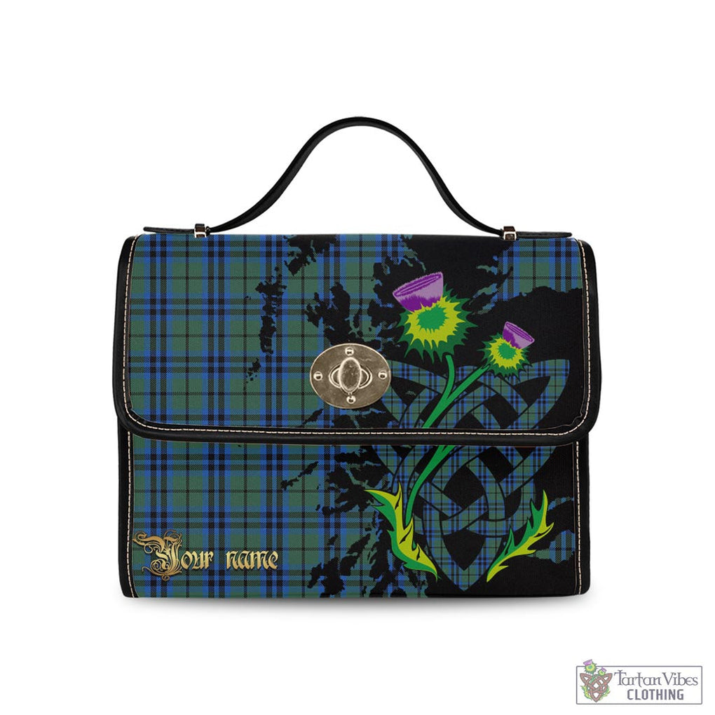 Marshall Tartan Waterproof Canvas Bag with Scotland Map and Thistle Celtic Accents Black Leather Strap One Size 10.5*20*27cm - Tartan Vibes Clothing