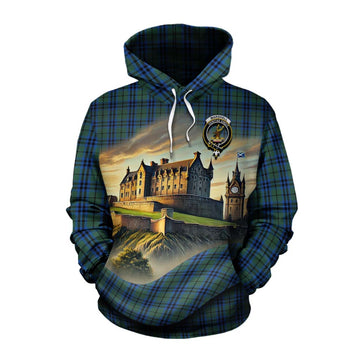 Marshall Tartan Family Crest Cotton Hoodie with Scottish Ancient Castle Style