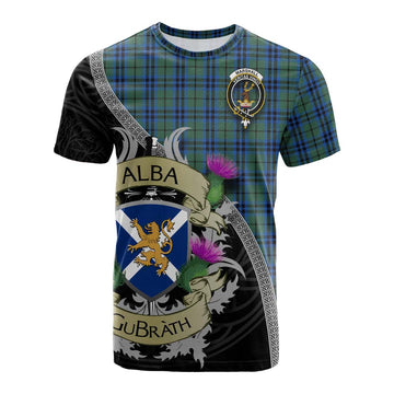 Marshall Tartan Family Crest Cotton T-shirt Lion Rampant Royal Thistle Shield Celtic Inspired