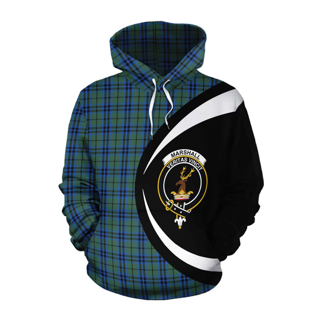 Marshall Tartan Cotton Hoodie with Family Crest Circle Style Pullover Hoodie XS - Tartan Vibes Clothing