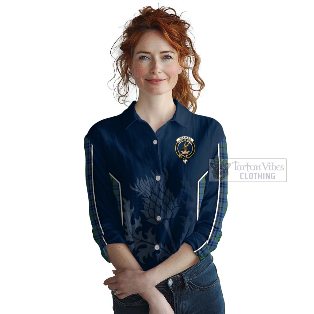 Tartan Vibes Clothing Marshall Tartan Women's Casual Shirt with Family Crest and Scottish Thistle Vibes Sport Style