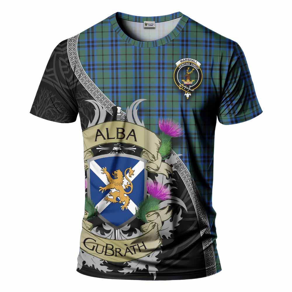 Tartan Vibes Clothing Marshall Tartan Family Crest T-Shirt Lion Rampant Royal Thistle Shield Celtic Inspired