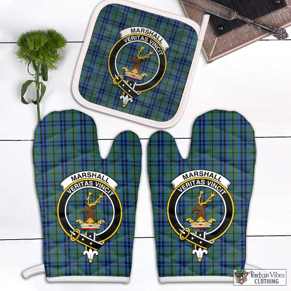Marshall Tartan Combo Oven Mitt & Pot-Holder with Family Crest Combo 1 Oven Mitt & 1 Pot-Holder White - Tartan Vibes Clothing
