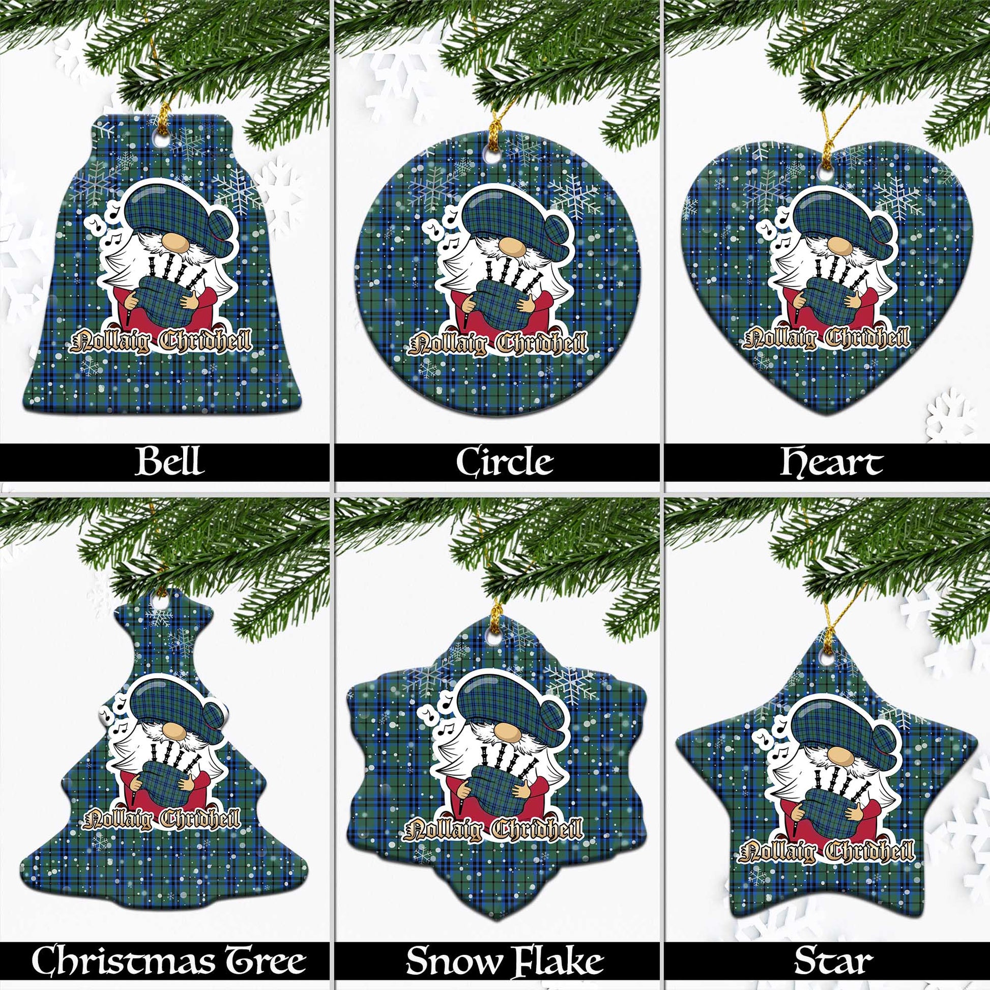 Marshall Tartan Christmas Ornaments with Scottish Gnome Playing Bagpipes Ceramic - Tartanvibesclothing