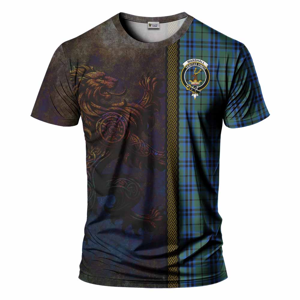 Tartan Vibes Clothing Marshall Tartan Family Crest T-Shirt Alba Gu Brath Be Brave Lion Ancient Style