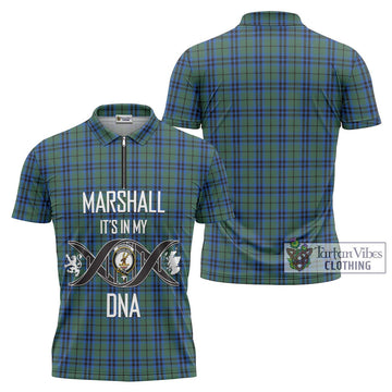 Marshall Tartan Zipper Polo Shirt with Family Crest DNA In Me Style Unisex - Tartanvibesclothing Shop