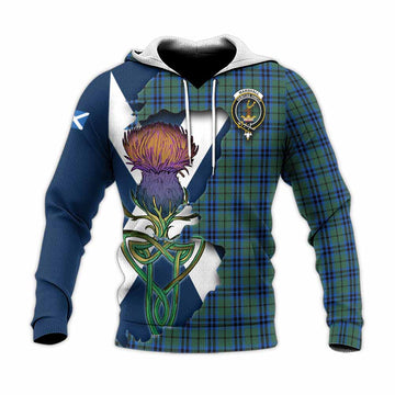 Tartan Vibes Clothing Marshall Tartan Family Crest Knitted Hoodie Scottish Thistle Celtic Inspired