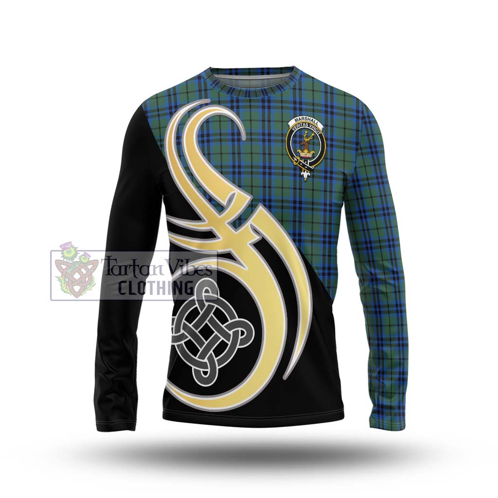 Marshall Tartan Long Sleeve T-Shirt with Family Crest and Celtic Symbol Style Unisex - Tartan Vibes Clothing