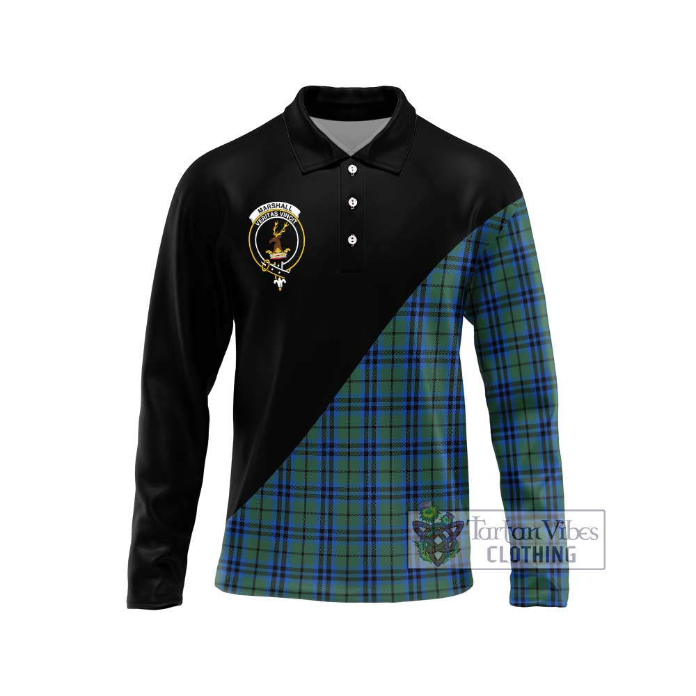 Marshall Tartan Long Sleeve Polo Shirt with Family Crest and Military Logo Style Unisex - Tartanvibesclothing Shop