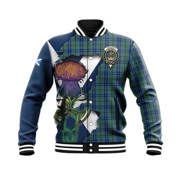Tartan Vibes Clothing Marshall Tartan Family Crest Baseball Jacket Scottish Thistle Celtic Inspired