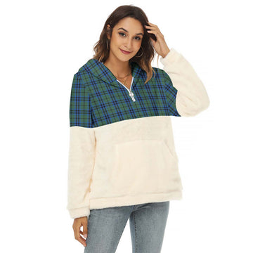 Marshall Tartan Women's Borg Fleece Hoodie With Half Zip Female - Tartan Vibes Clothing