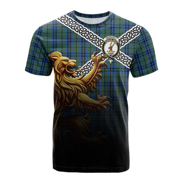 Marshall Crest Tartan Cotton T-shirt with Golden Lion Emblem Celtic Style