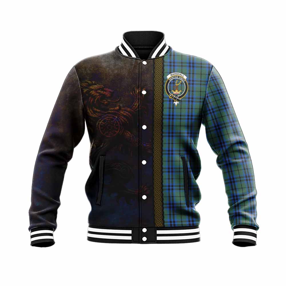Tartan Vibes Clothing Marshall Tartan Family Crest Baseball Jacket Alba Gu Brath Be Brave Lion Ancient Style