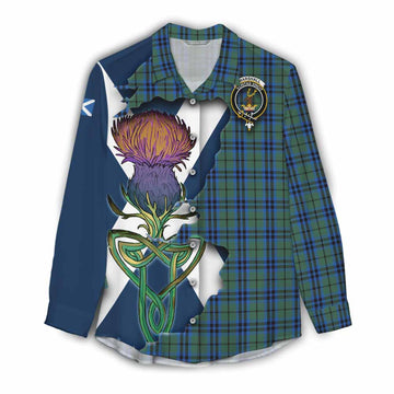 Tartan Vibes Clothing Marshall Tartan Family Crest Women's Casual Shirt Scottish Thistle Celtic Inspired