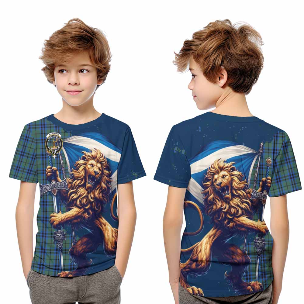 Tartan Vibes Clothing Marshall Tartan Family Crest Kid T-Shirt with Scottish Majestic Lion