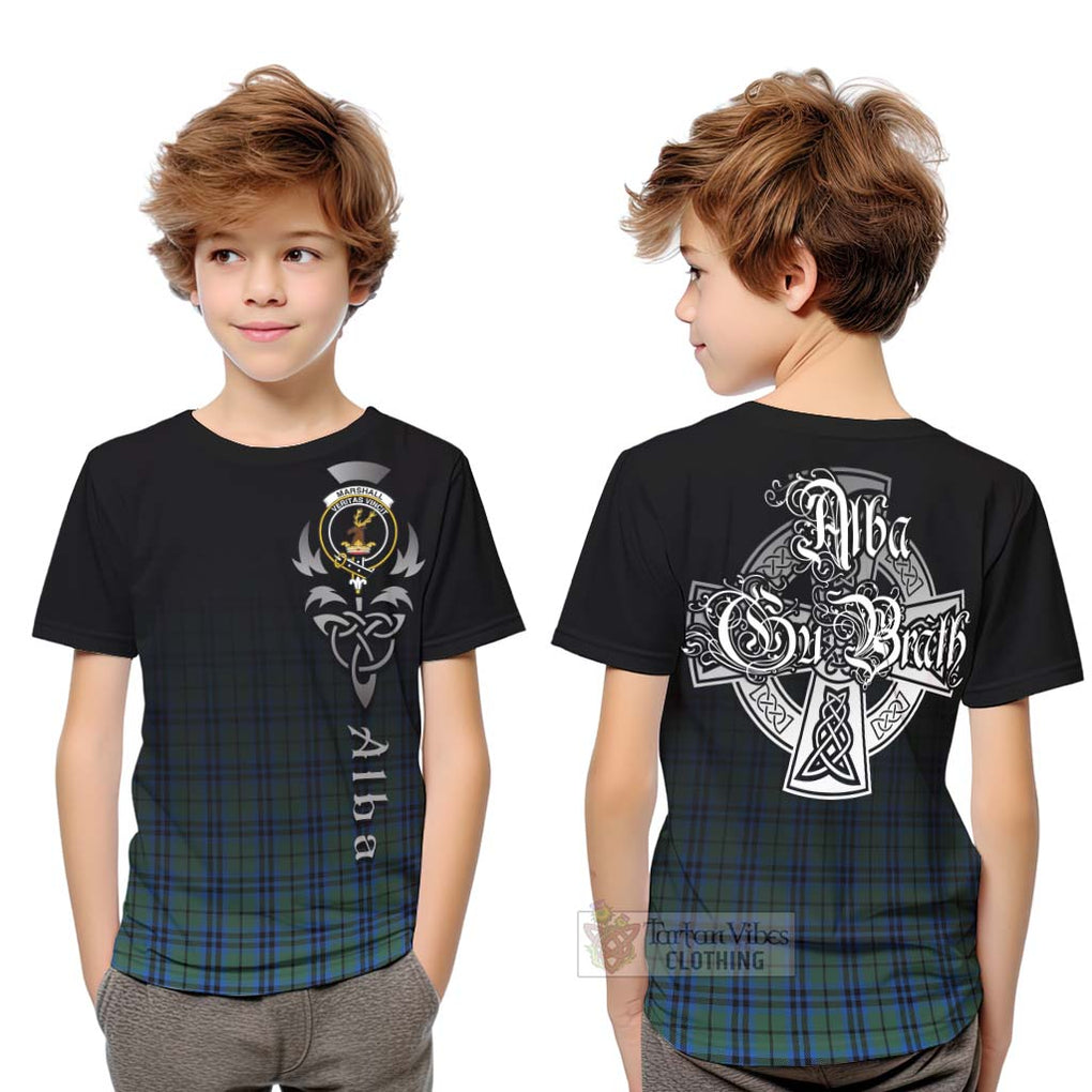 Tartan Vibes Clothing Marshall Tartan Kid T-Shirt Featuring Alba Gu Brath Family Crest Celtic Inspired