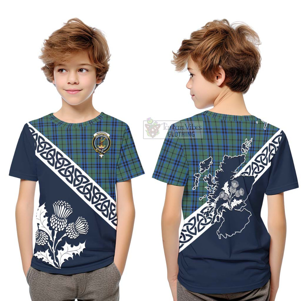 Tartan Vibes Clothing Marshall Tartan Kid T-Shirt Featuring Thistle and Scotland Map