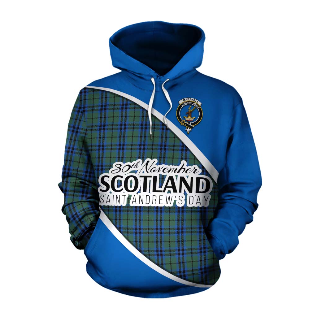 Tartan Vibes Clothing Marshall Family Crest Tartan Cotton Hoodie Celebrate Saint Andrew's Day in Style