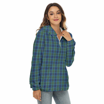 Marshall Tartan Women's Borg Fleece Hoodie with Half Zip