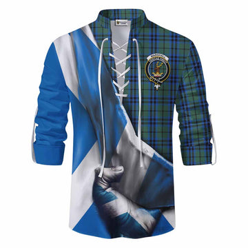 Tartan Vibes Clothing Marshall Tartan Ghillie Kilt Shirt with Family Crest Scotland Patriotic Style