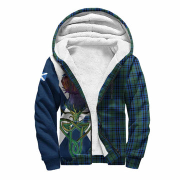 Marshall Tartan Family Crest Sherpa Hoodie Scottish Thistle Celtic Inspired