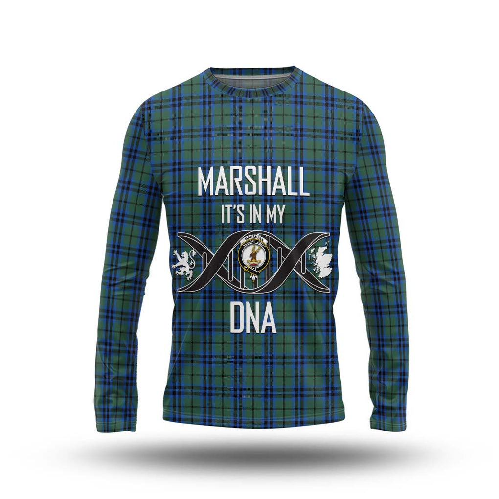 Marshall Tartan Long Sleeve T-Shirt with Family Crest DNA In Me Style Unisex - Tartanvibesclothing Shop
