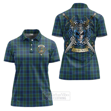 Marshall Tartan Women's Polo Shirt with Family Crest Celtic Skull Style